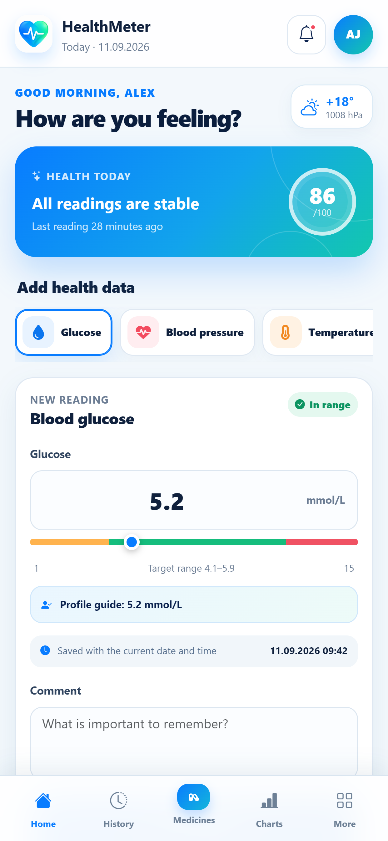 Health Meter home screen